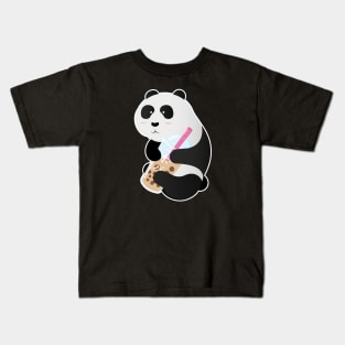 Kawaii Panda Hugging Bubble Tea. Kids T-Shirt